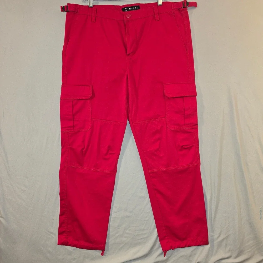 Empyre Cargo Pants 36 Men Red Adjustable Waist Streetwear Skater Straight Leg
